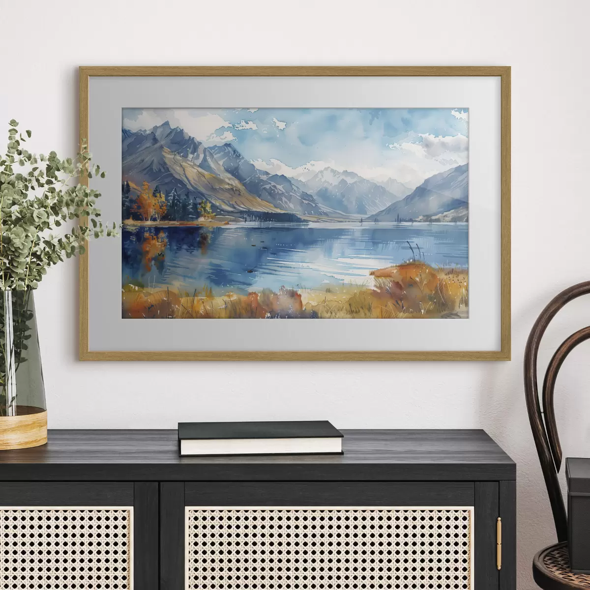 Poster Acquerello paesaggio montano, colori autunnali f40308