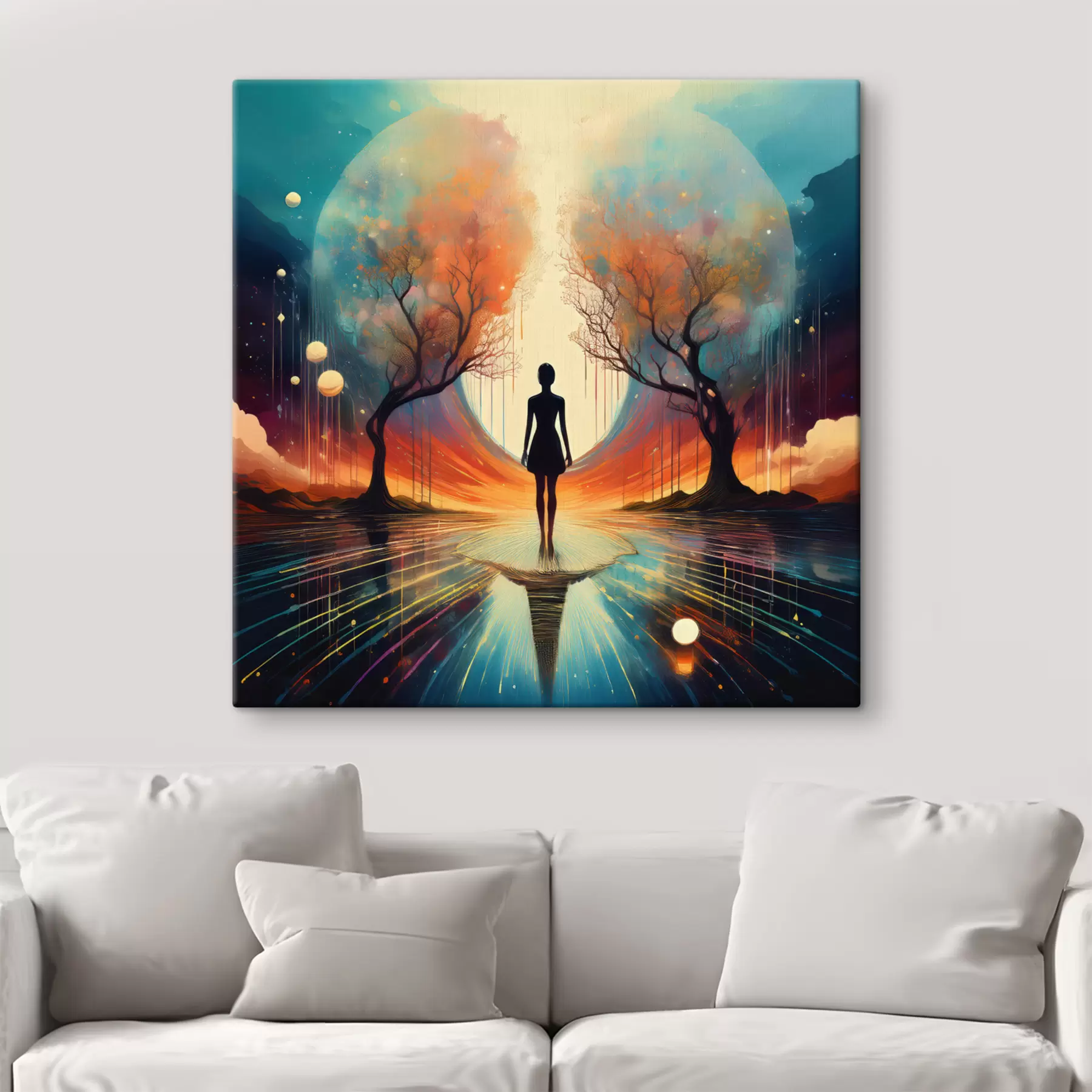 carta da parati silhouette tra gli alberi, conoscenza di sé, riflessione su di sé nr. s40713