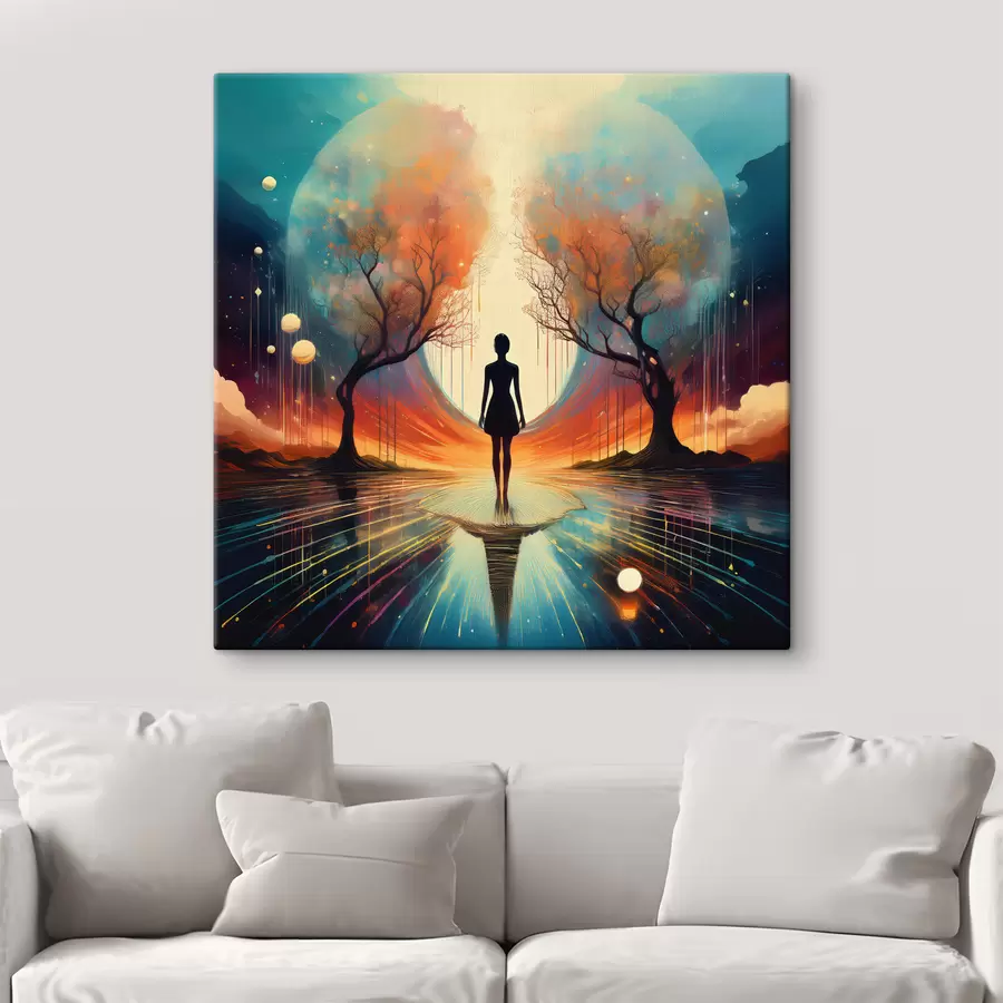 carta da parati silhouette tra gli alberi, conoscenza di sé, riflessione su di sé nr. s40713