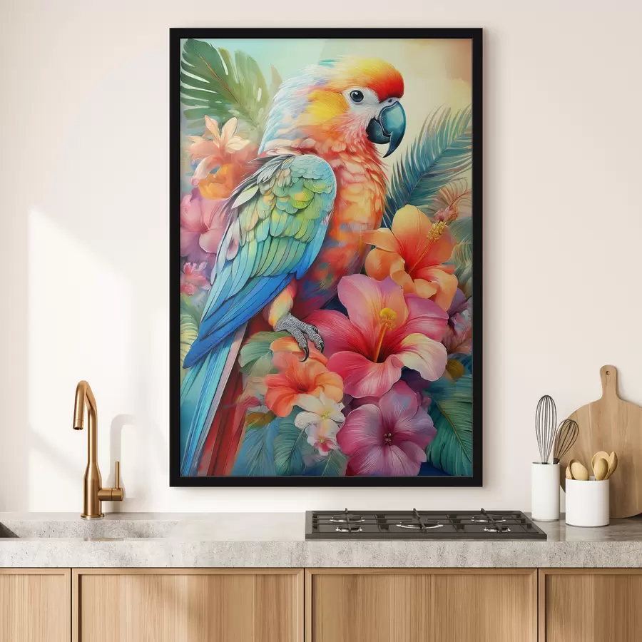 carta da parati pappagallo luminoso in fiori nr. f40711