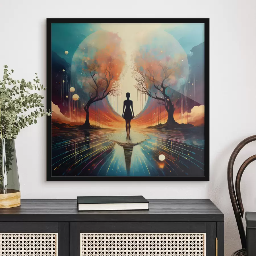 carta da parati silhouette tra gli alberi, conoscenza di sé, riflessione su di sé nr. f40713