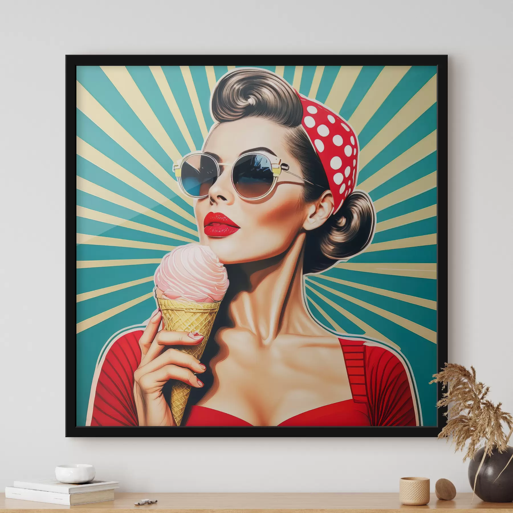 carta da parati ragazza con gelato, pop art, pin-up, retrò nr. f40718