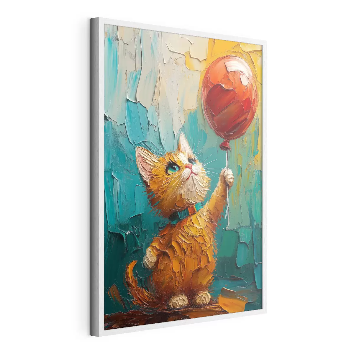 Poster Gatto rosso tiene in mano un palloncino, imitazione di un dipinto a olio f40649