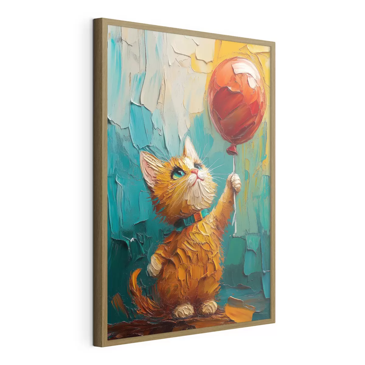 Poster Gatto rosso tiene in mano un palloncino, imitazione di un dipinto a olio f40649
