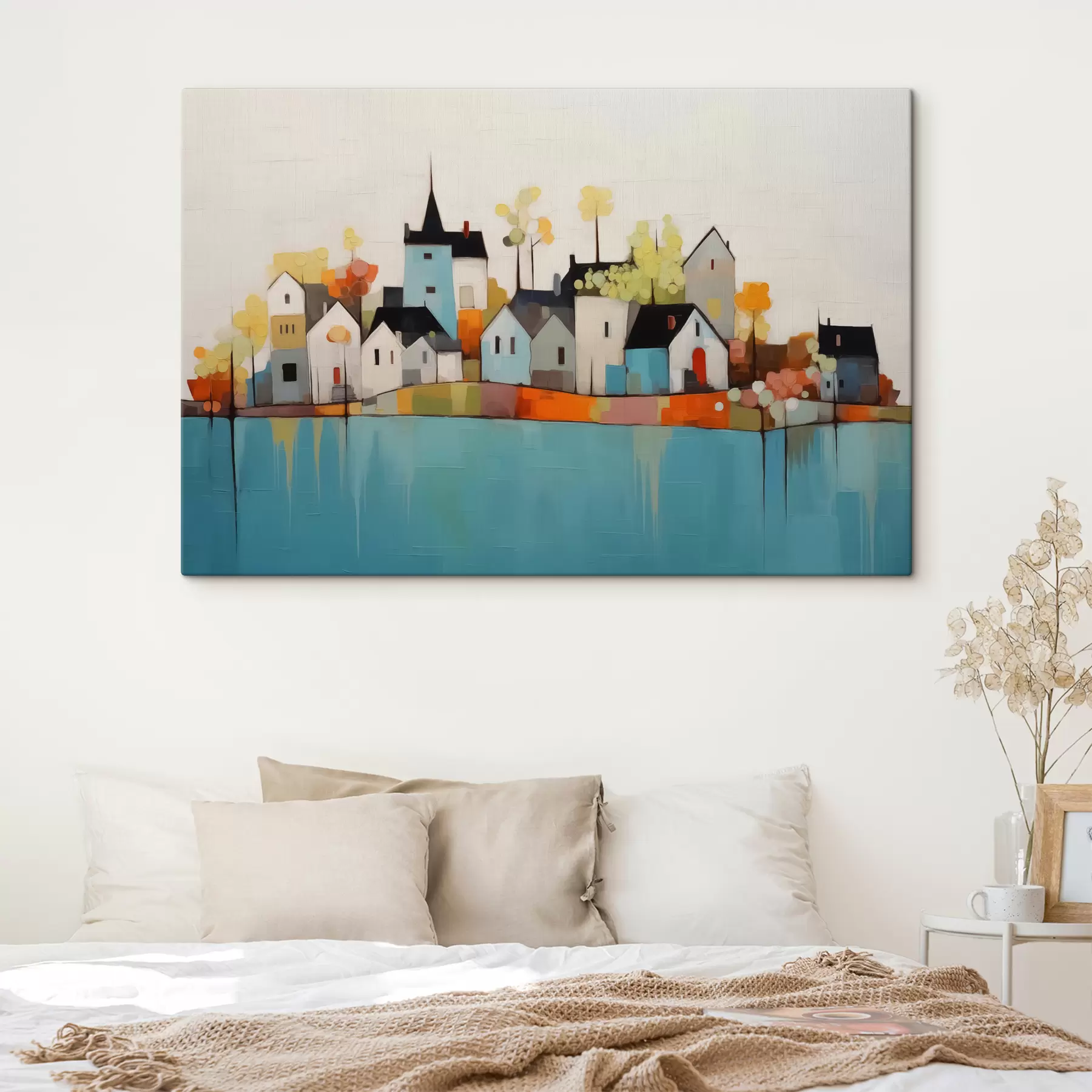 carta da parati Città astratta e case, colore blu, giallo, rosso nr. s40751