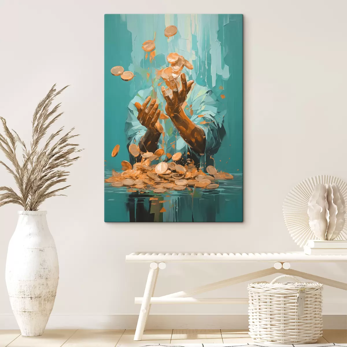 carta da parati Quadro astratto di un uomo circondato da monete nr. s40755