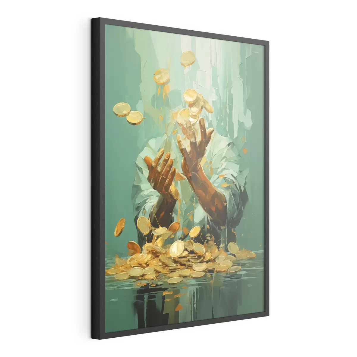 Poster Quadro astratto di un uomo circondato da monete d'oro f40755