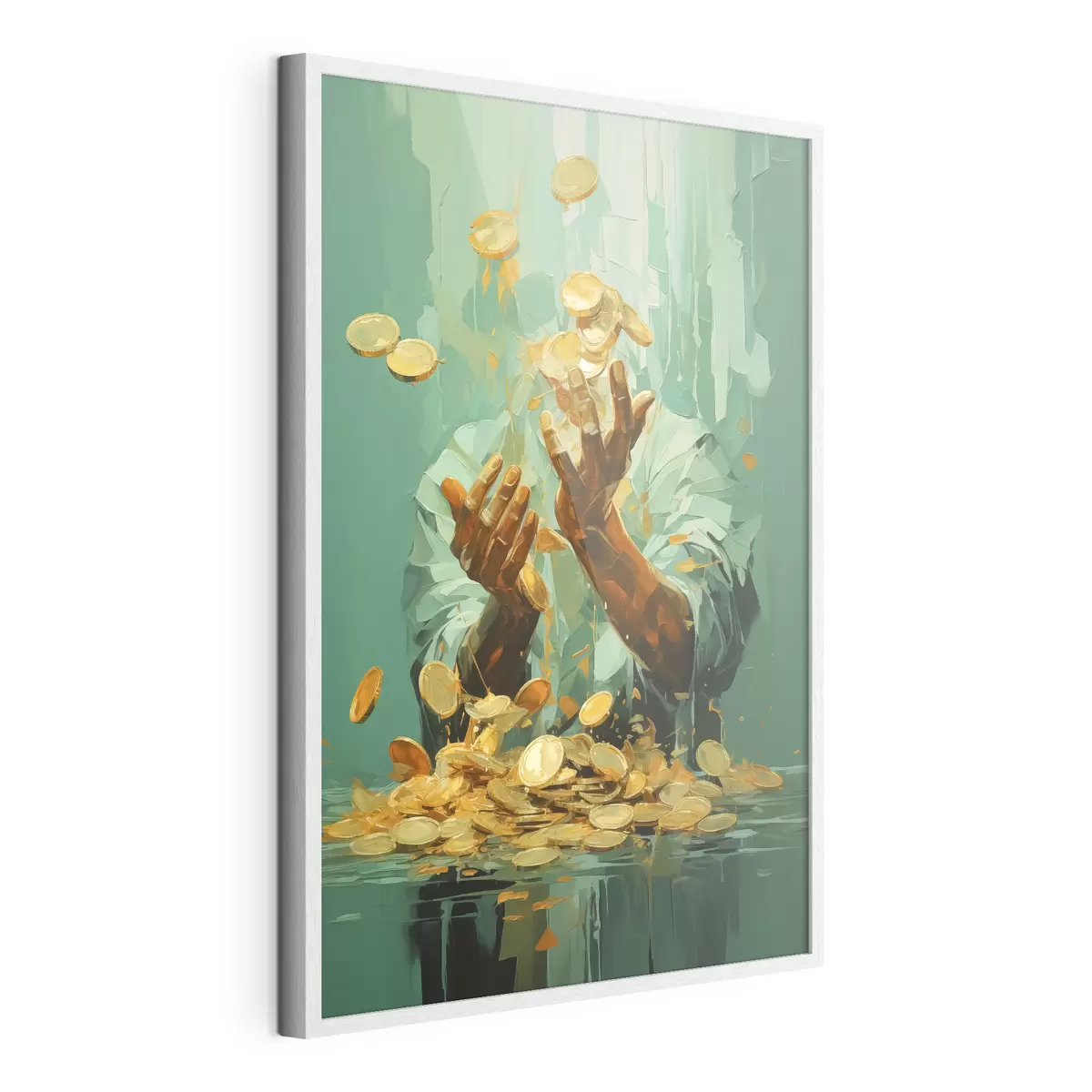 Poster Quadro astratto di un uomo circondato da monete d'oro f40755