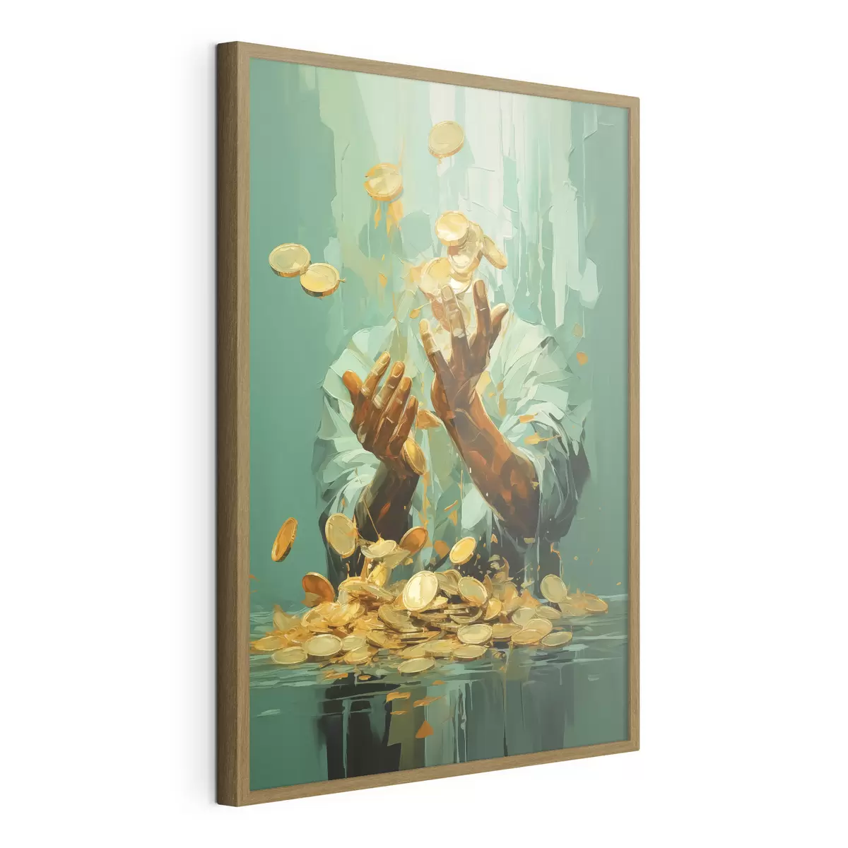 Poster Quadro astratto di un uomo circondato da monete d'oro f40755