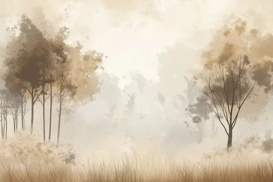 Carta da parati nature Paesaggi naturali, alberi nella foresta, texture grunge, colori beige 