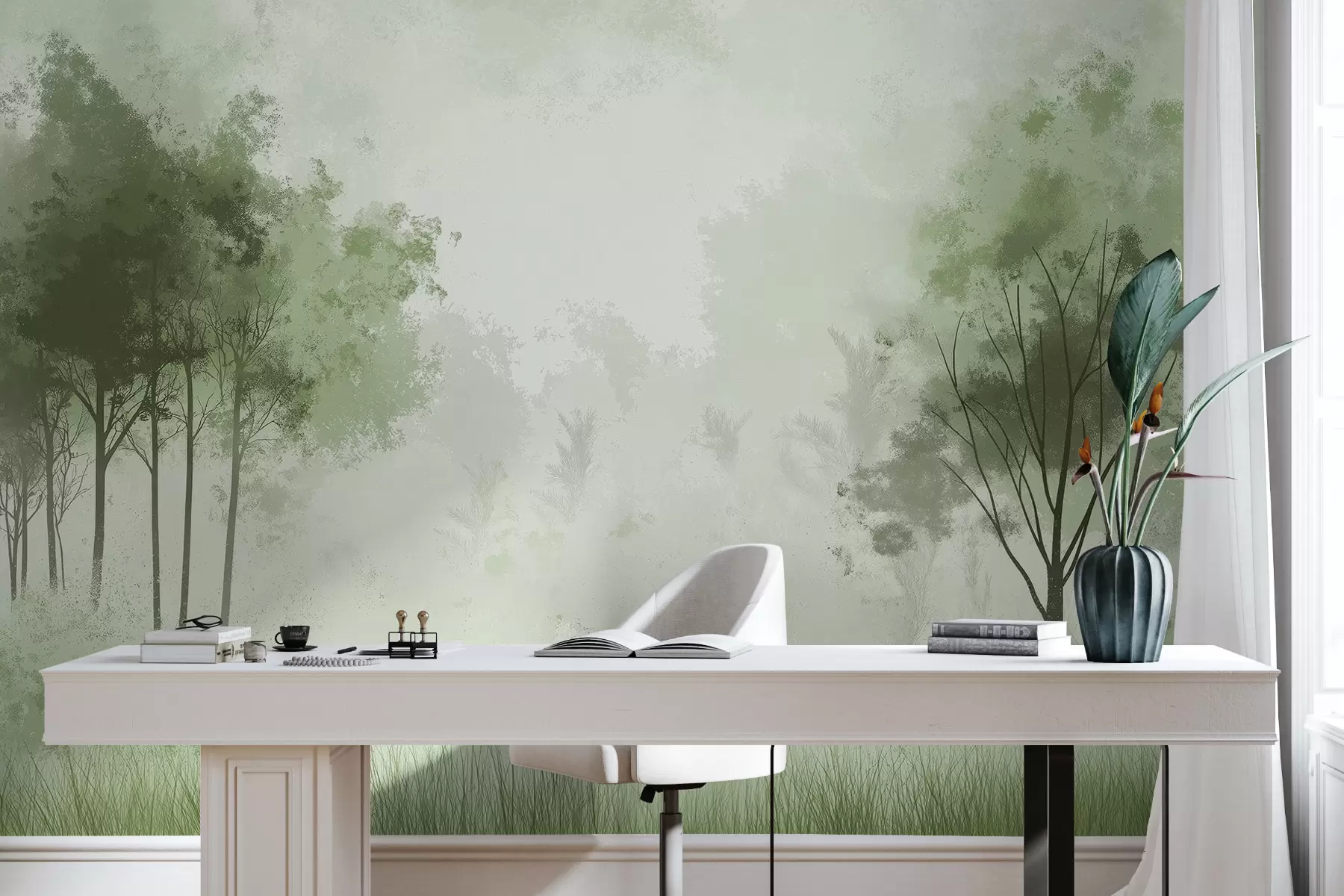 Carta da parati nature Paesaggi naturali, alberi nella foresta, texture grunge, colori verdi 