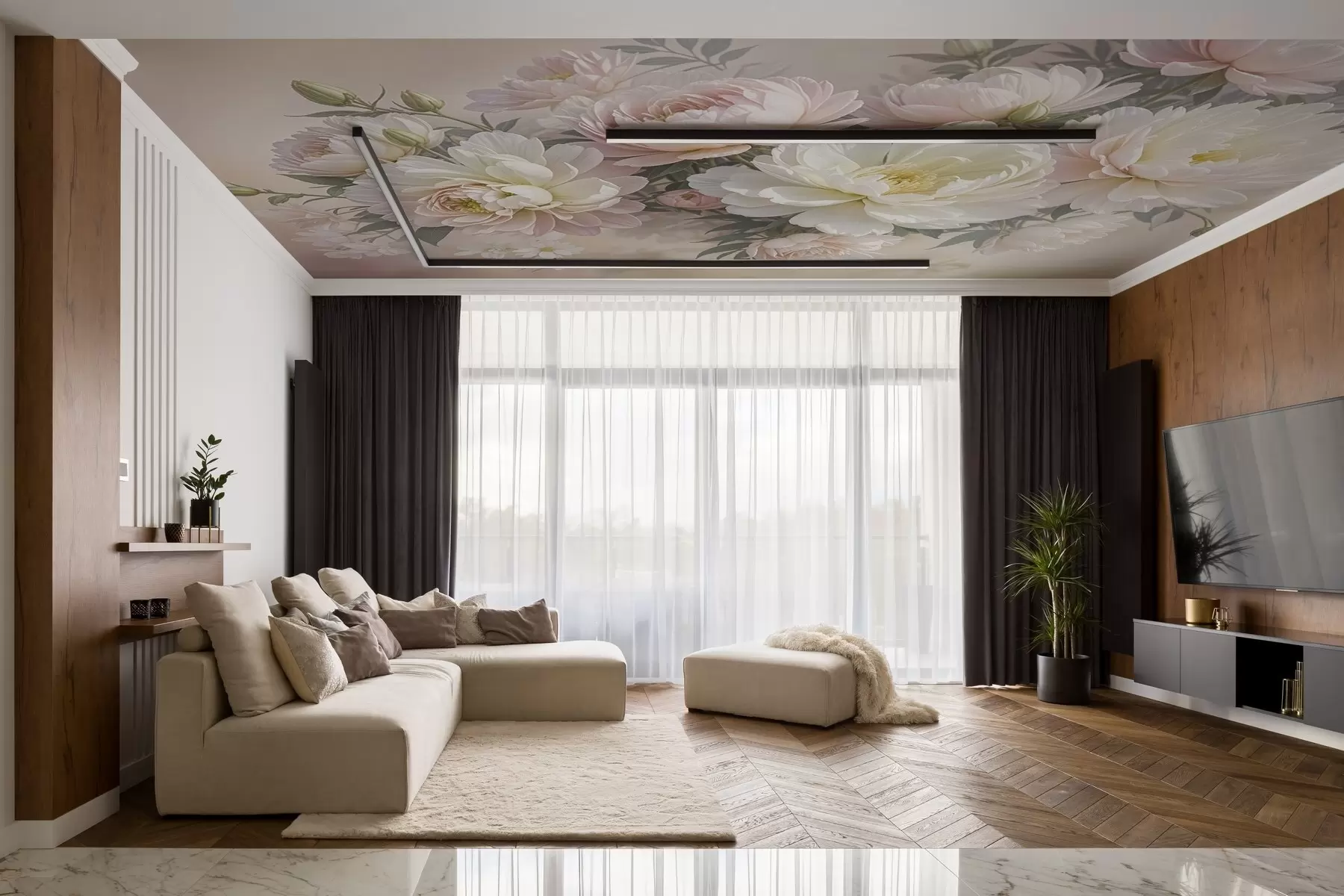 Carta da parati Fiori grandi Un bouquet di peonie e altri fiori dai colori pastello su uno sfondo morbido e sfocato  n. w08276