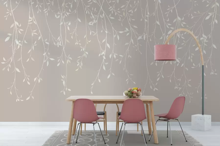 Carta da parati nature Rami pendenti su sfondo pastello 