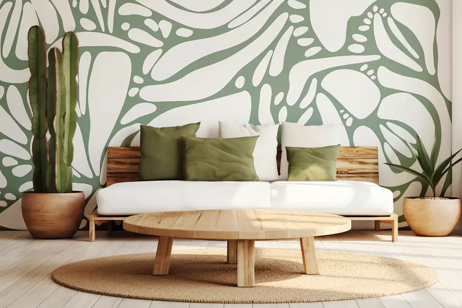 carta da parati Motivo geometrico astratto, stile tribale, colore verde chiaro nr. w01623v2