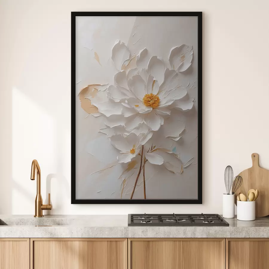 carta da parati Fiore bianco in olio con gambo marrone nr. f40619