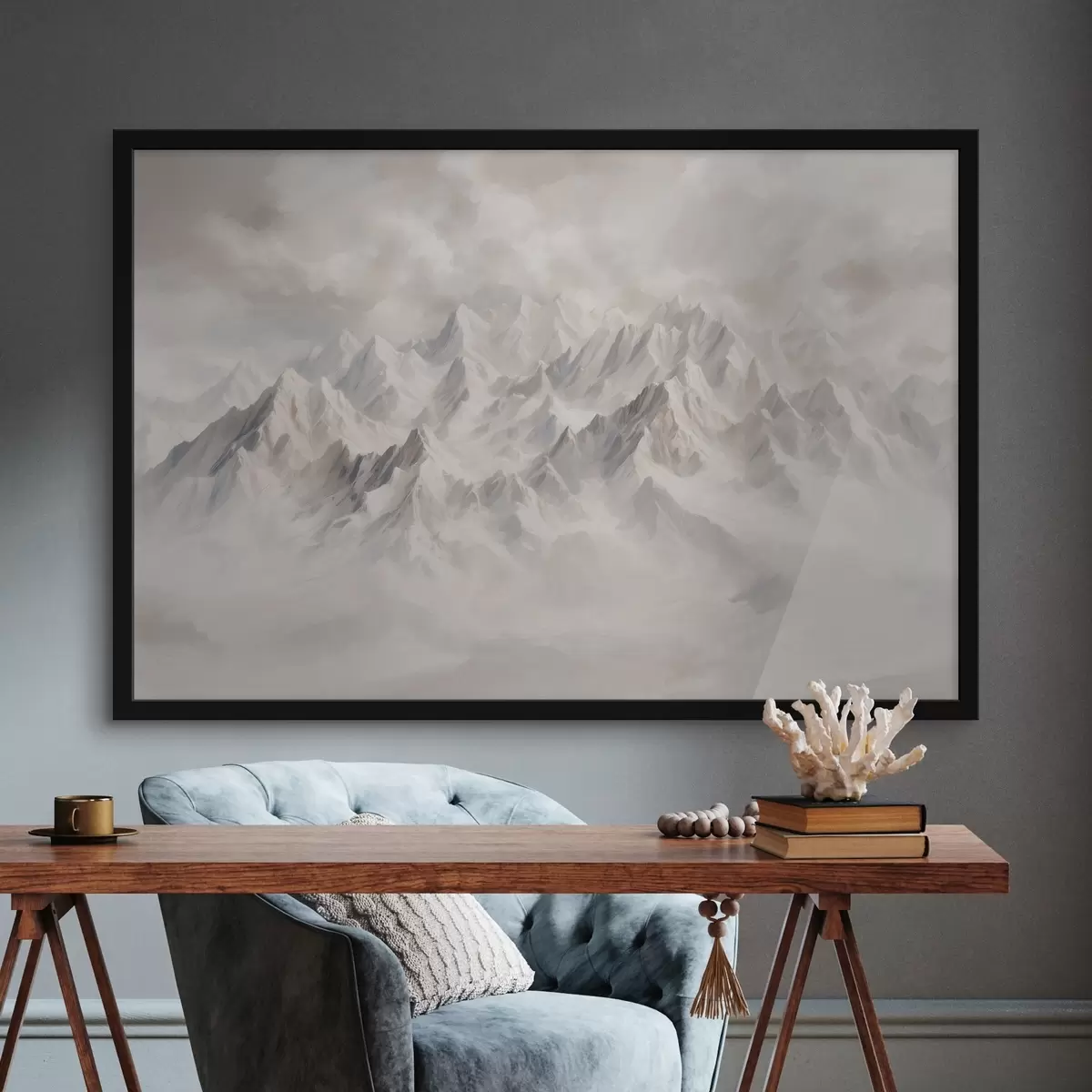 Poster Montagne bianche e innevate nella nebbia f40629