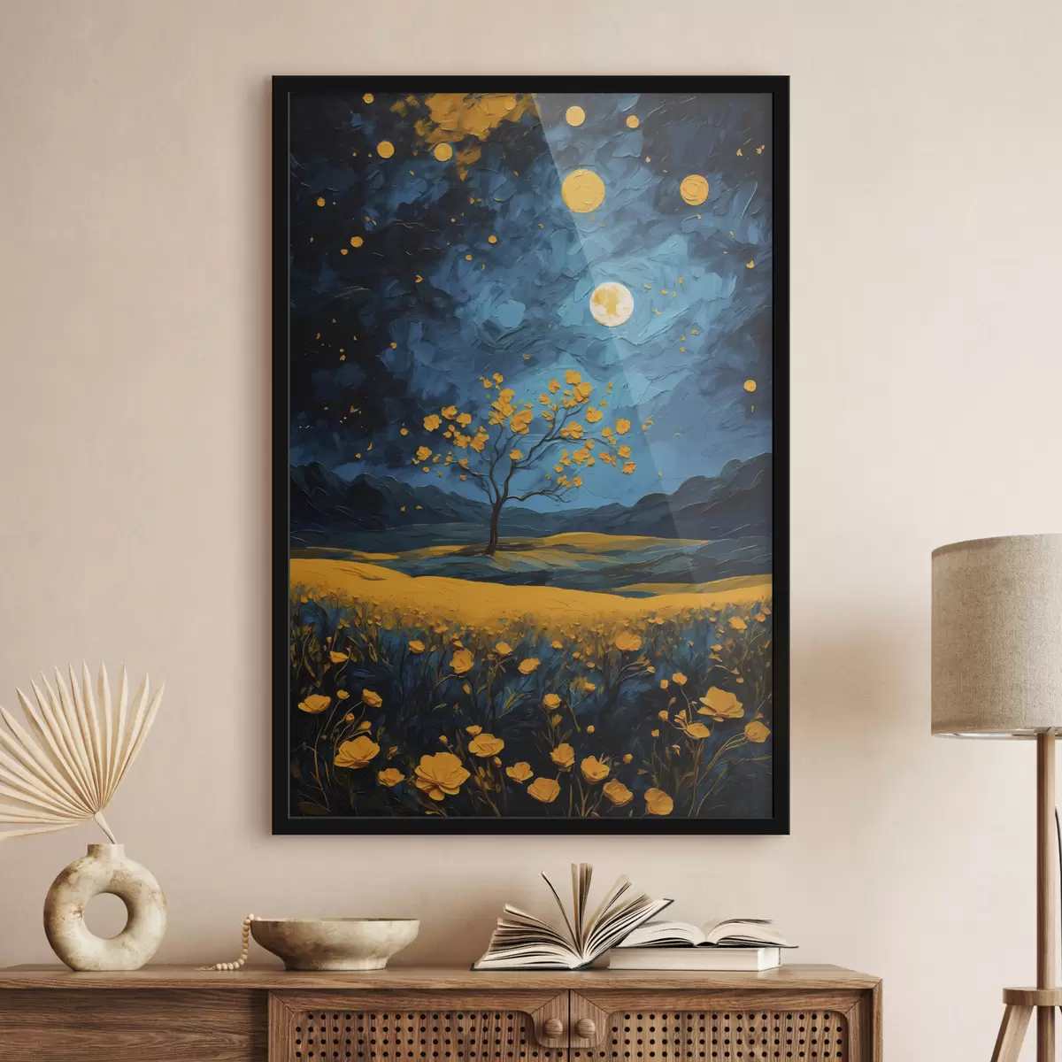 Poster Campo di fiori gialli di notte f40643