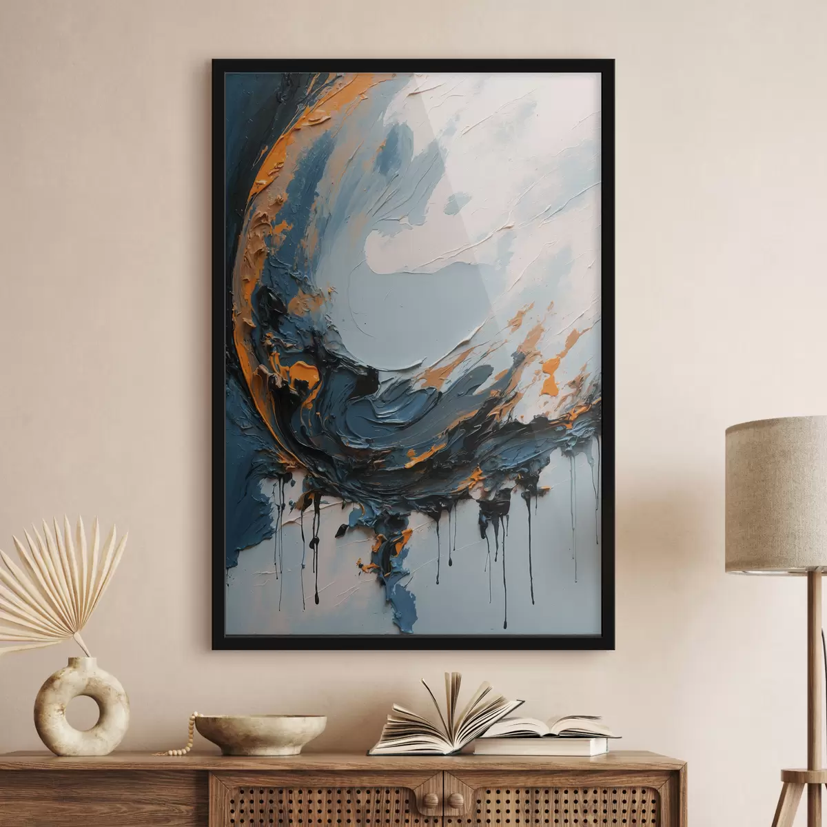 Poster Luna crescente astratta in olio f40646