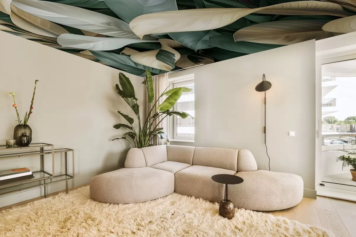 carta da parati Grandi foglie tropicali nei colori verde e beige nr. w01587v1