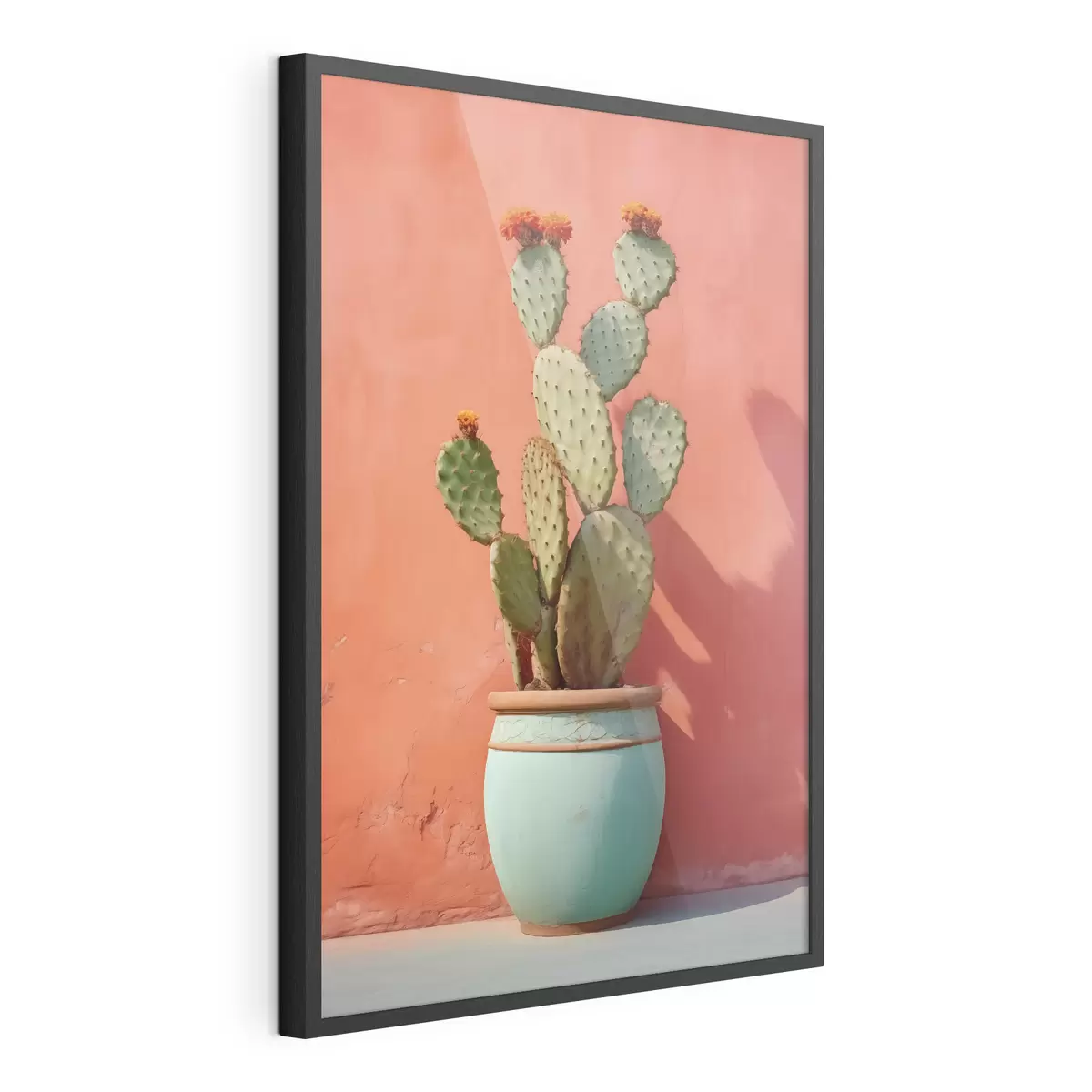 Poster Cactus in un vaso chiaro su una parete rosa rossa f40800
