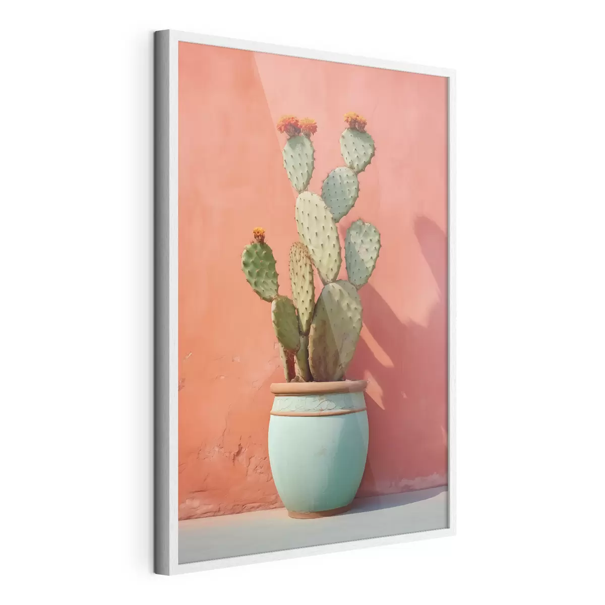 Poster Cactus in un vaso chiaro su una parete rosa rossa f40800