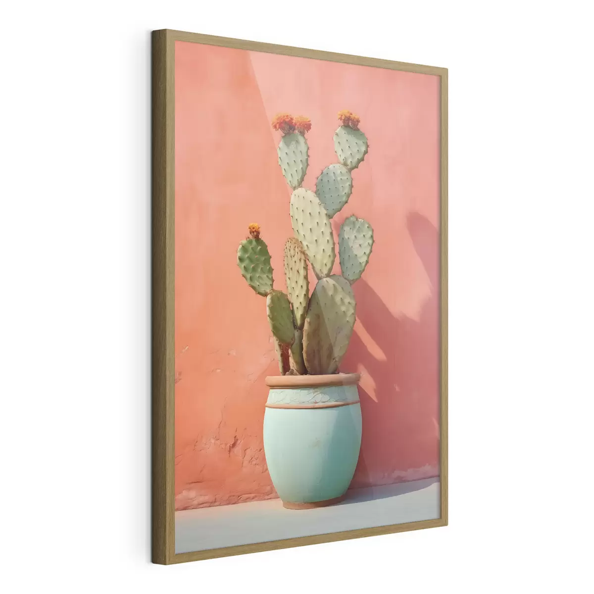 Poster Cactus in un vaso chiaro su una parete rosa rossa f40800