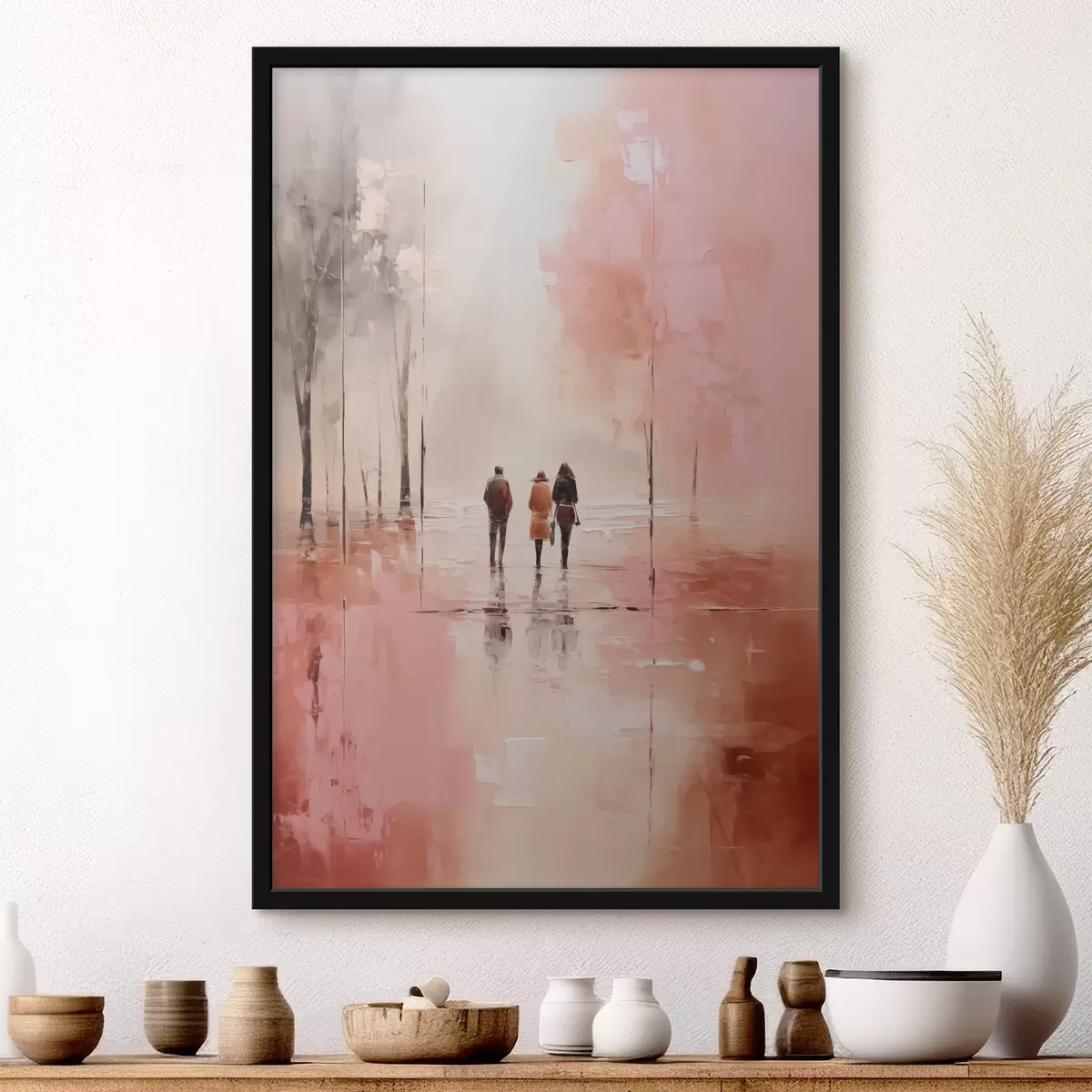 Poster Persone che camminano nel parco astratto, colore rosa rosso f40802