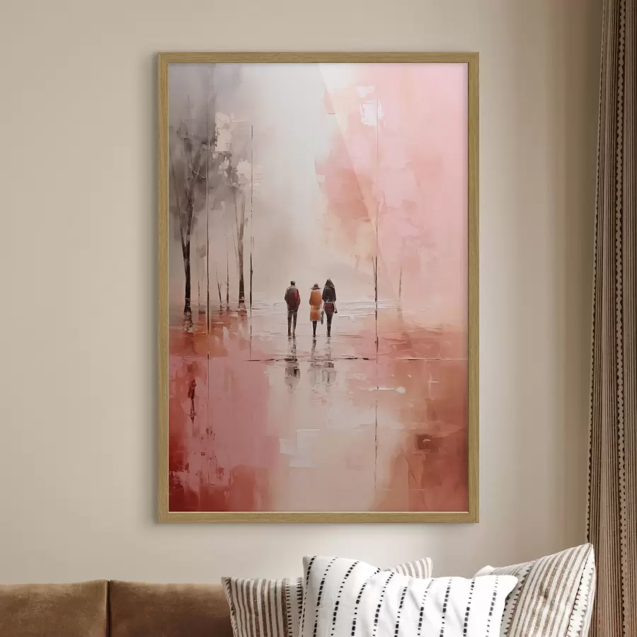 carta da parati Persone che camminano nel parco astratto, colore rosa rosso nr. f40802