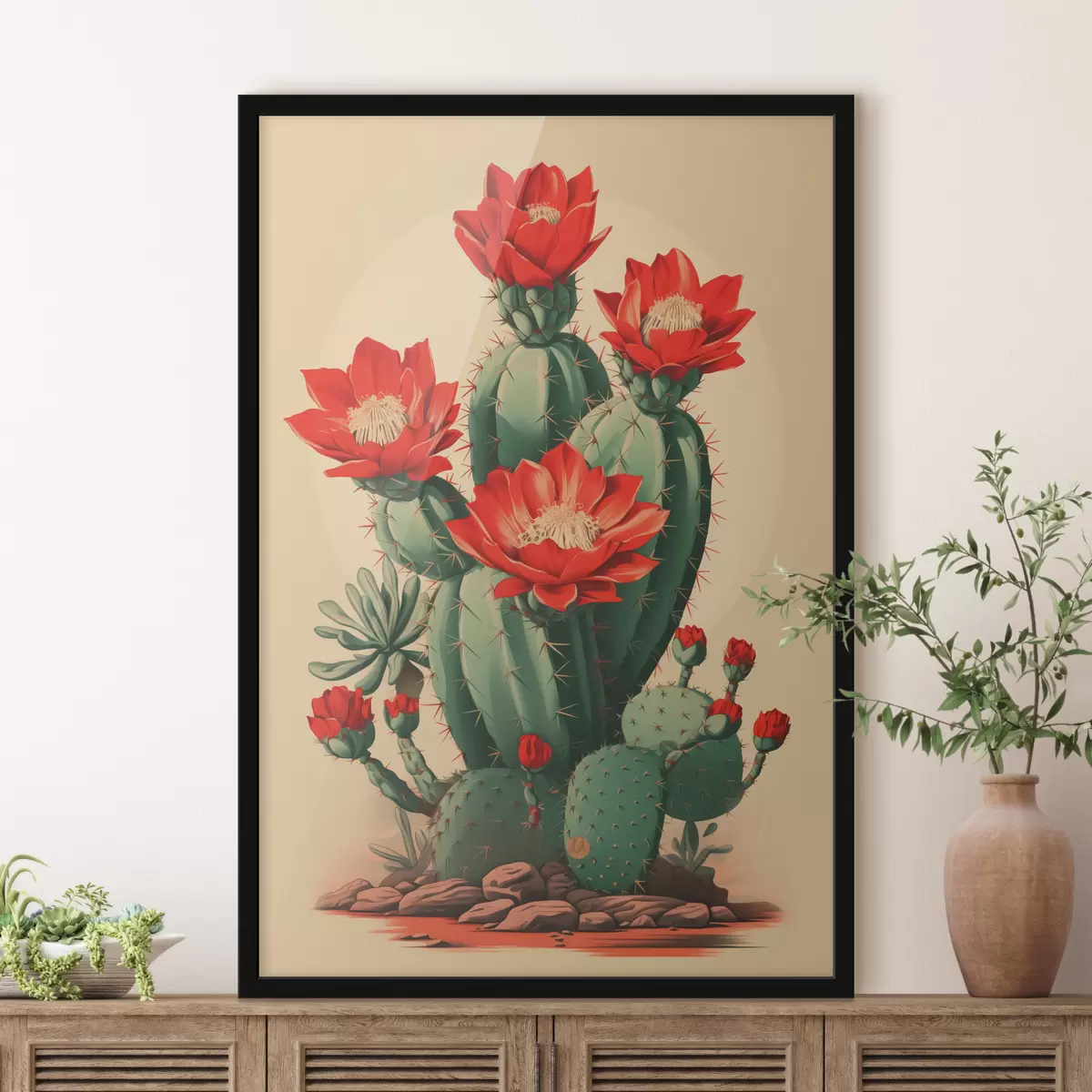 Poster Cactus in fiore con fiori rossi f40806