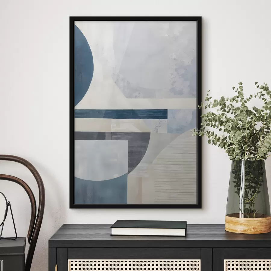 carta da parati Un'astrazione minimalista con forme geometriche e texture nei toni del blu, del grigio e del bianco nr. f40596