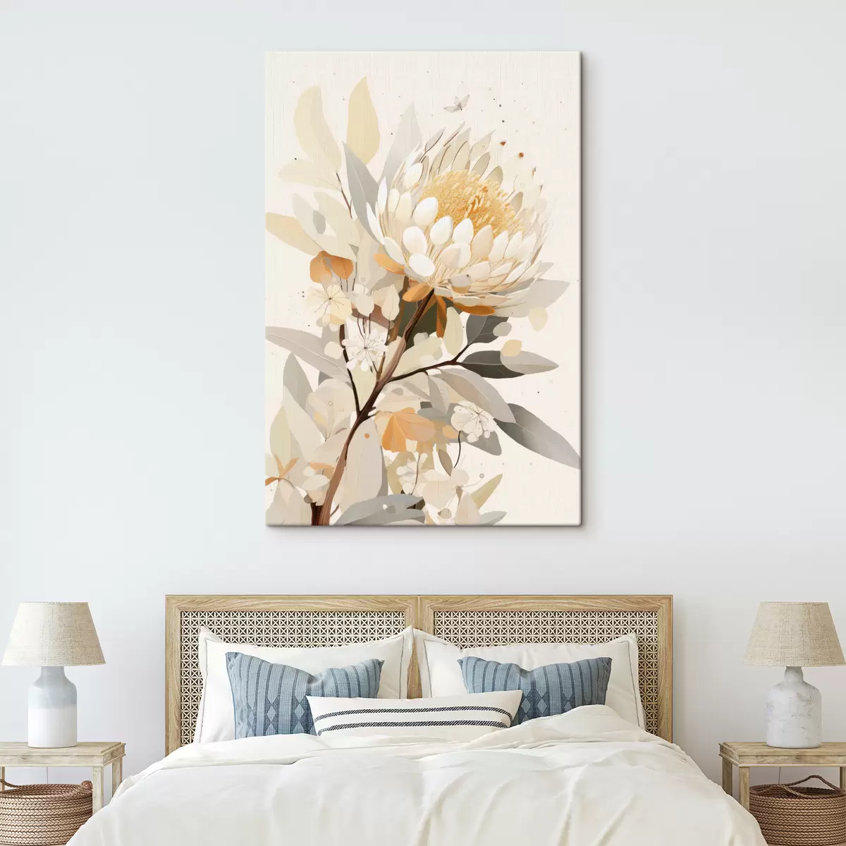 carta da parati Fiore di protea in una tavolozza di colori beige tenui, astrazione floreale nr. s40819