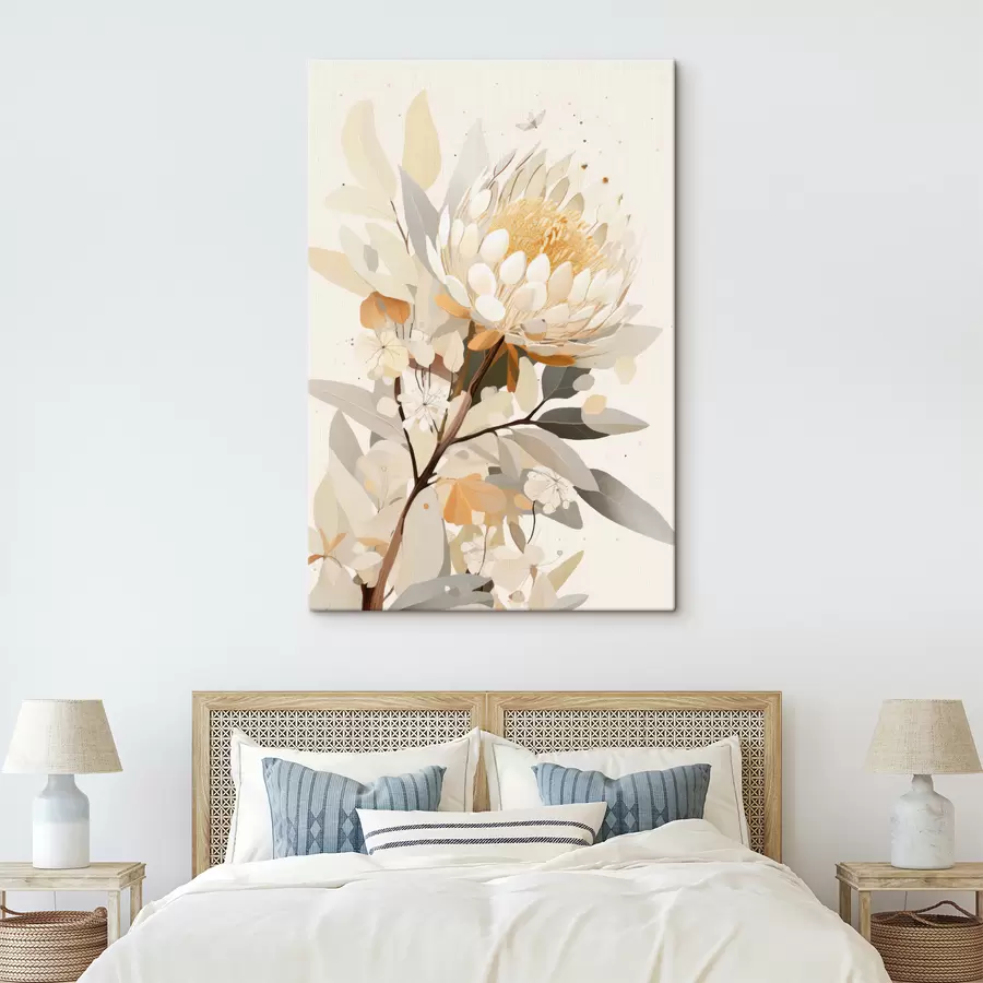 carta da parati Fiore di protea in una tavolozza di colori beige tenui, astrazione floreale nr. s40819