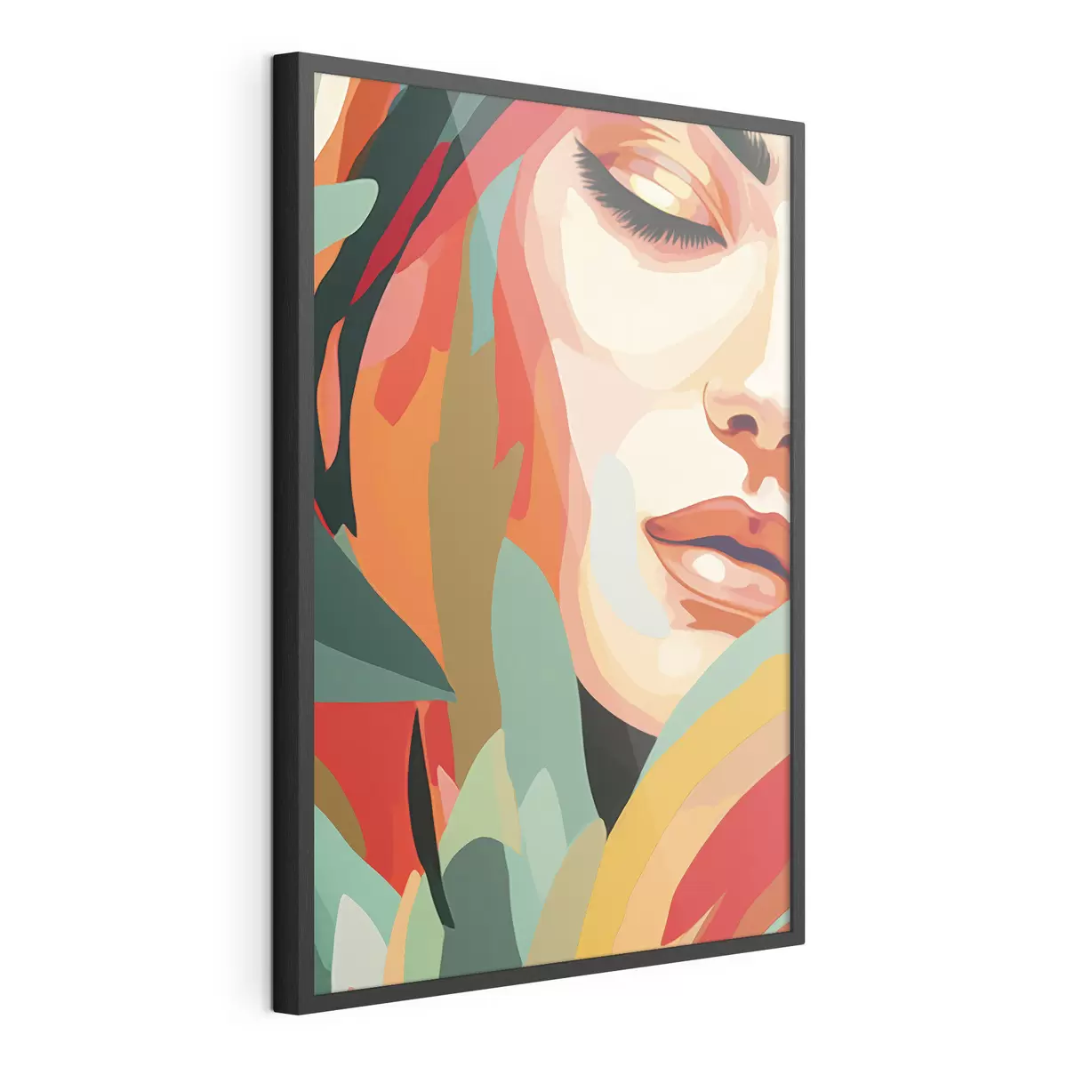 Poster Bel volto di donna, astrazione geometrica, floreale, disegno acrilico f40815