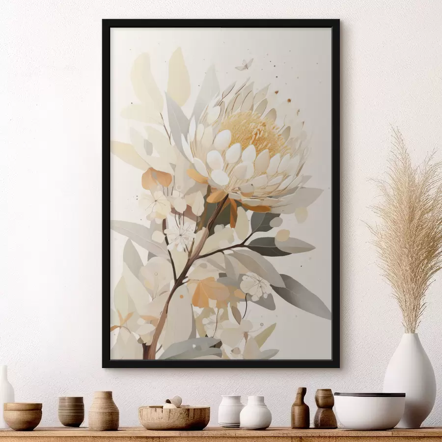 carta da parati Fiore di protea in una tavolozza di colori beige tenui, astrazione floreale nr. f40819