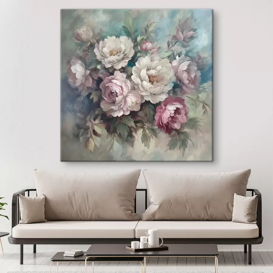 carta da parati Bouquet di peonie rosa e bianche in pittura ad olio nr. s40582