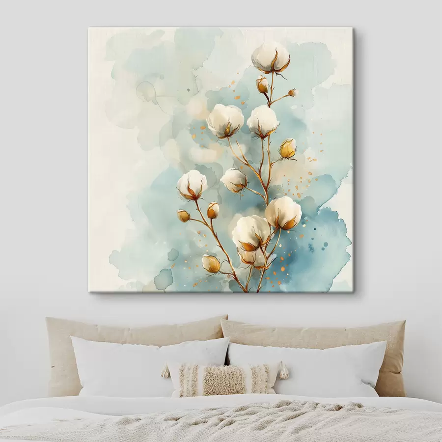 carta da parati Ramo di cotone su sfondo acquerellato nr. s40780