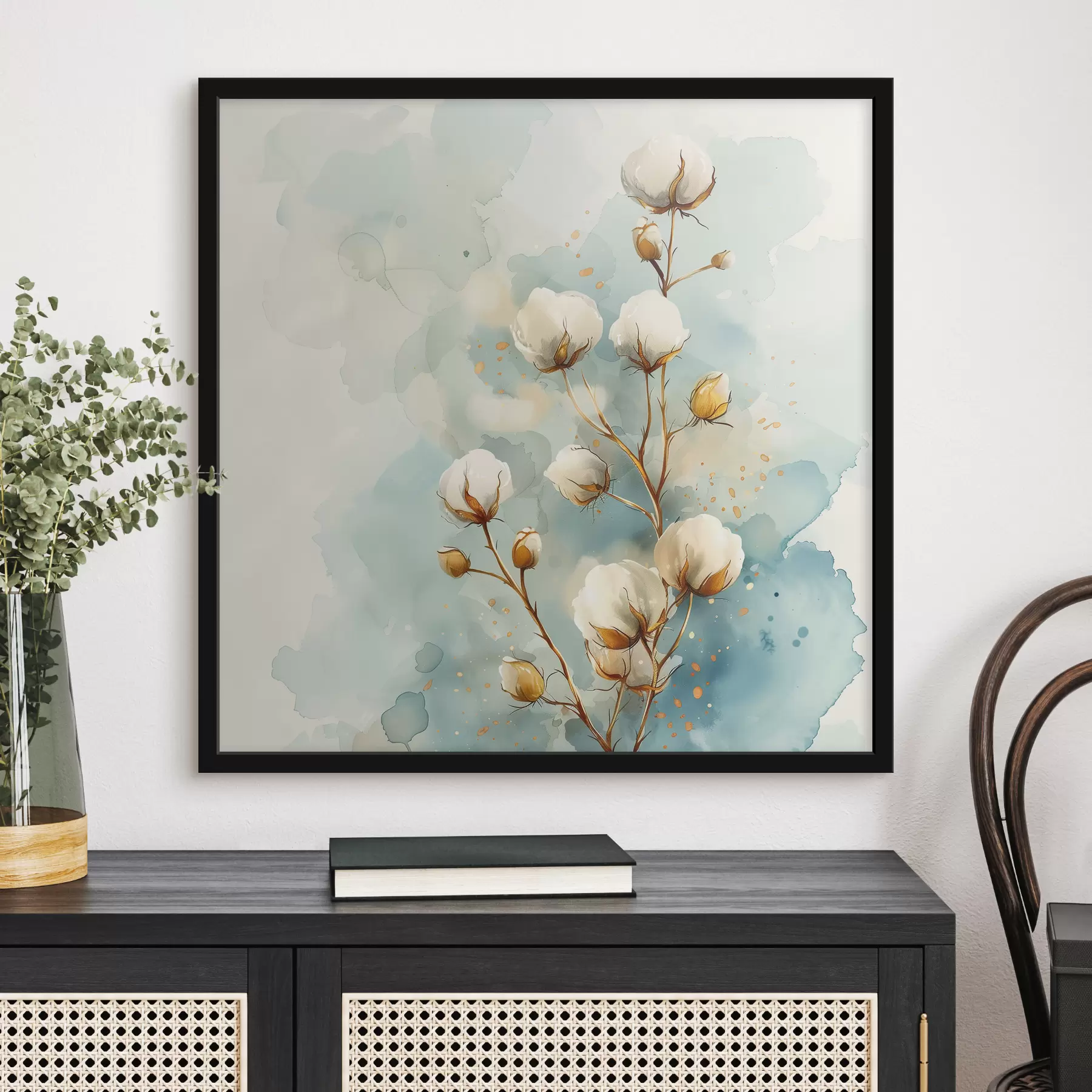 carta da parati Ramo di cotone su sfondo acquerellato nr. f40780