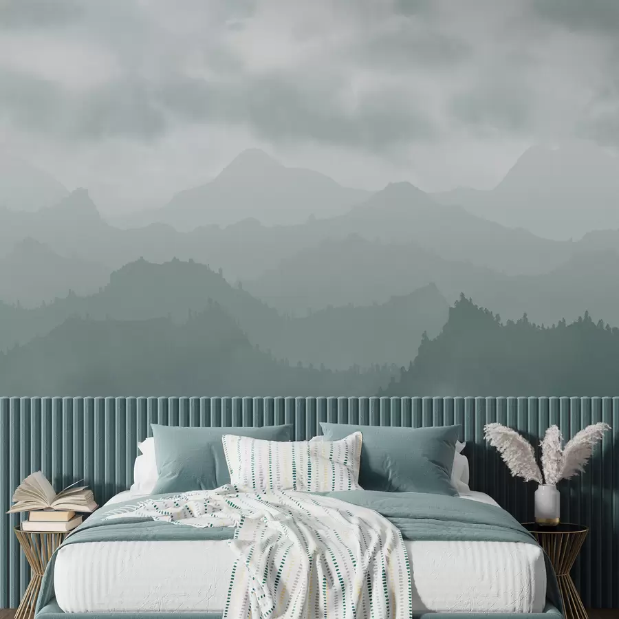 Carta da parati Foresta Nebbiosa Montagne nebbiose con cirri blu in cielo n. w01637v2