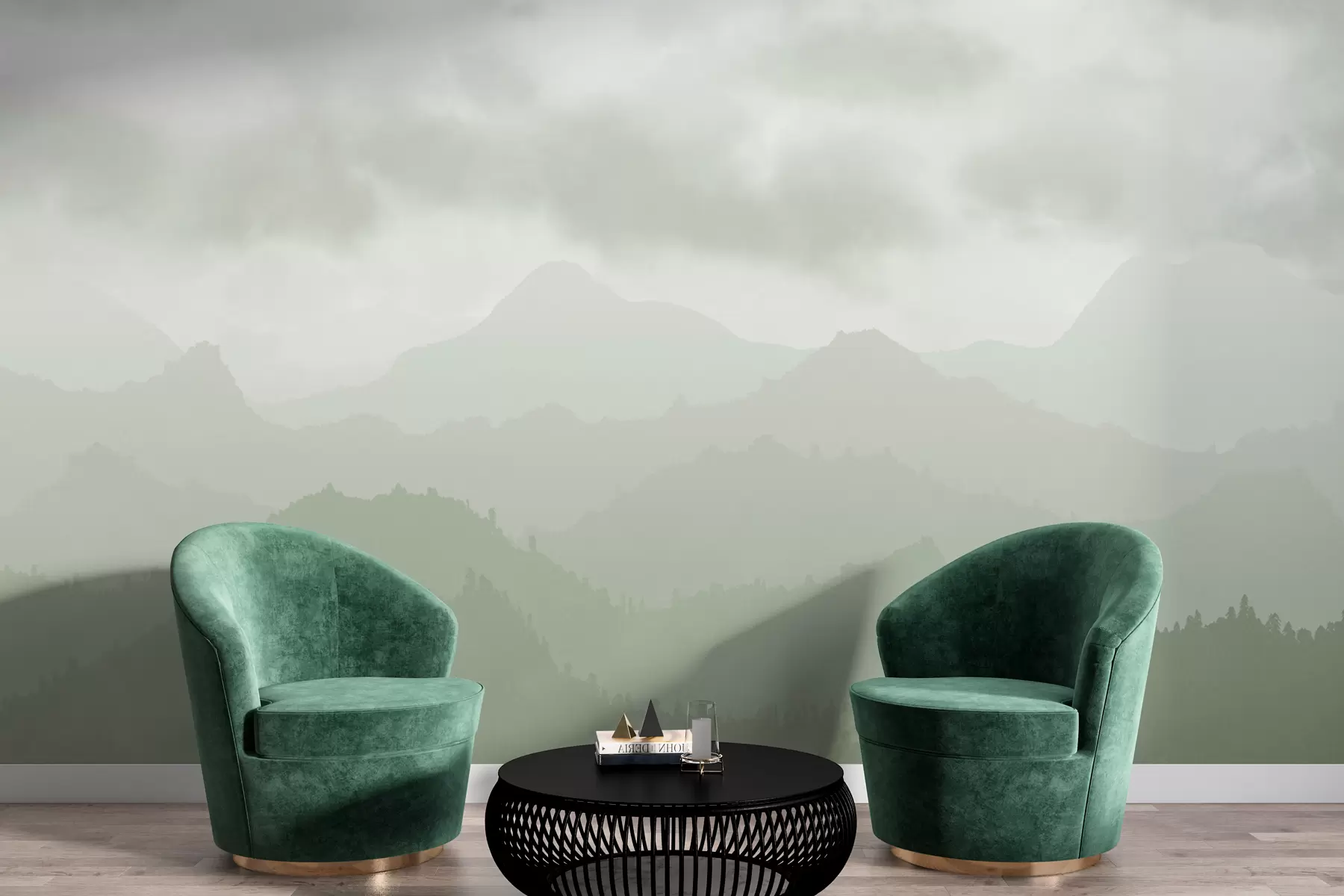 carta da parati Montagne nebbiose con nuvole cumuliformi zeonacee nel cielo nr. w01637v3