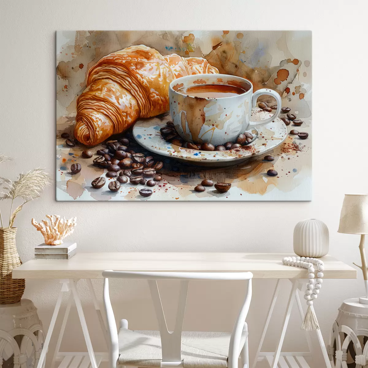 carta da parati Croissant, mattina, croissant e tazza di caffè, acquerello nr. s40782