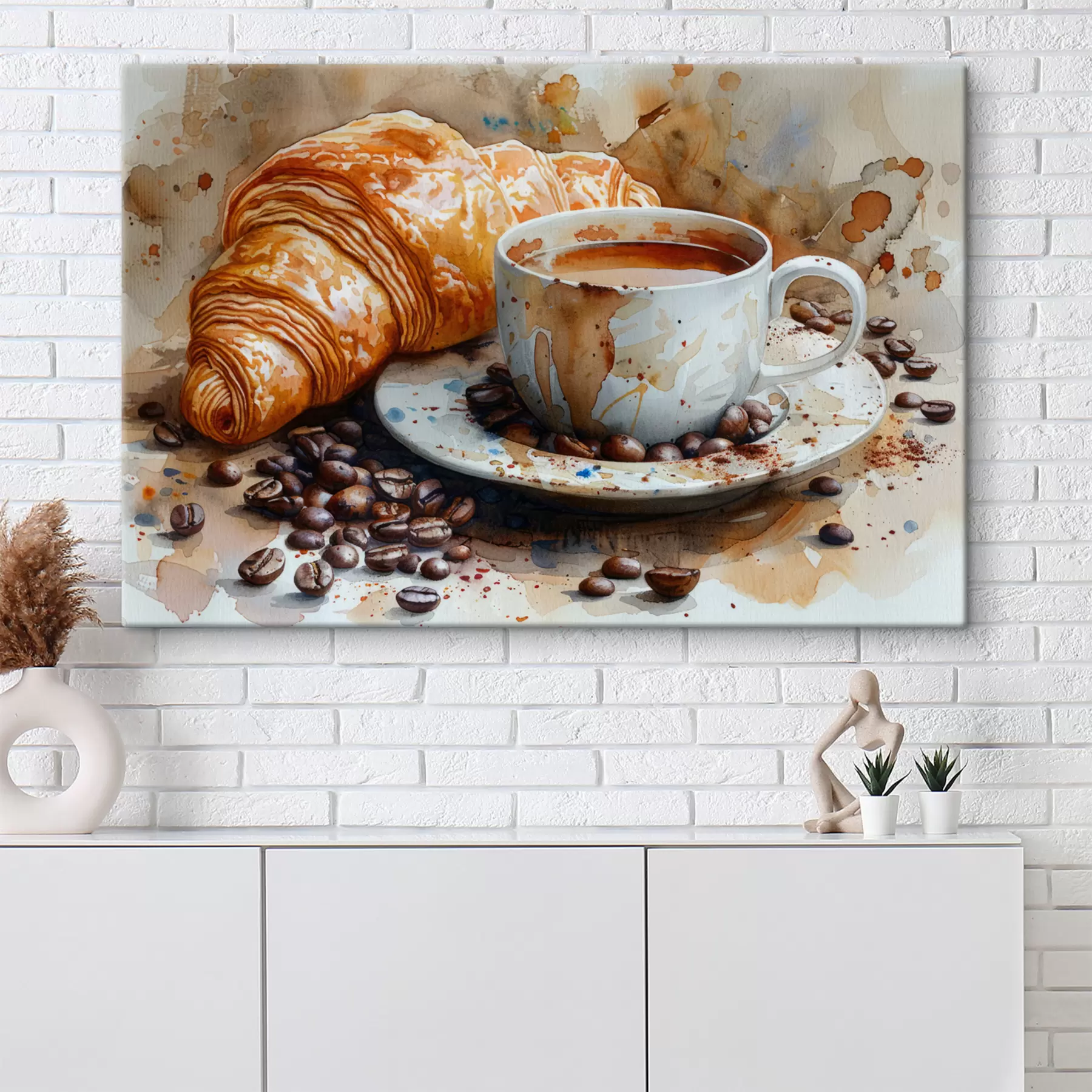carta da parati Croissant, mattina, croissant e tazza di caffè, acquerello nr. s40782