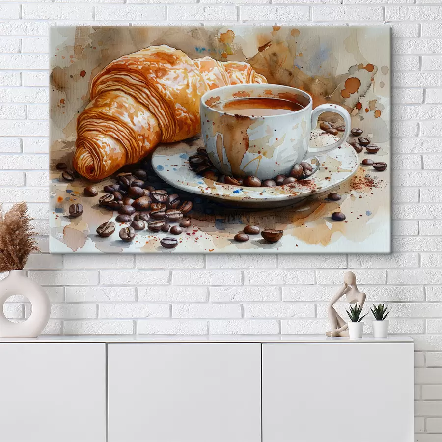 carta da parati Croissant, mattina, croissant e tazza di caffè, acquerello nr. s40782