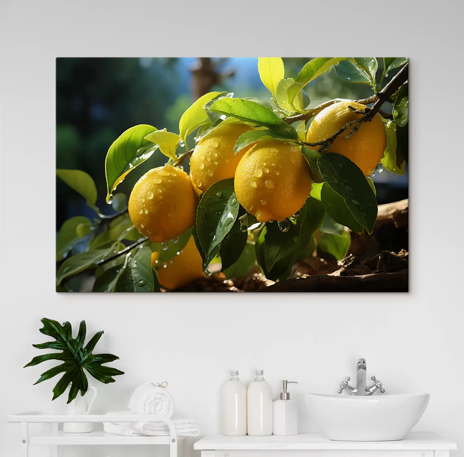 carta da parati Limoni, limoni sull'albero, rugiada nr. s40840