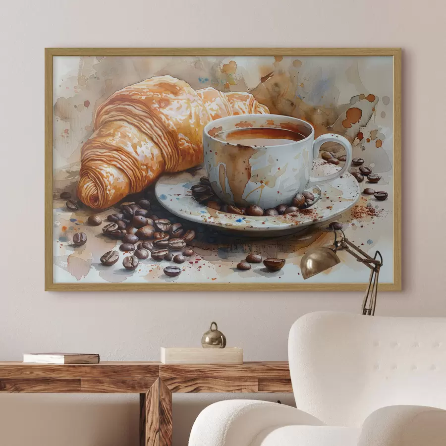 carta da parati Croissant, mattina, croissant e tazza di caffè, acquerello nr. f40782