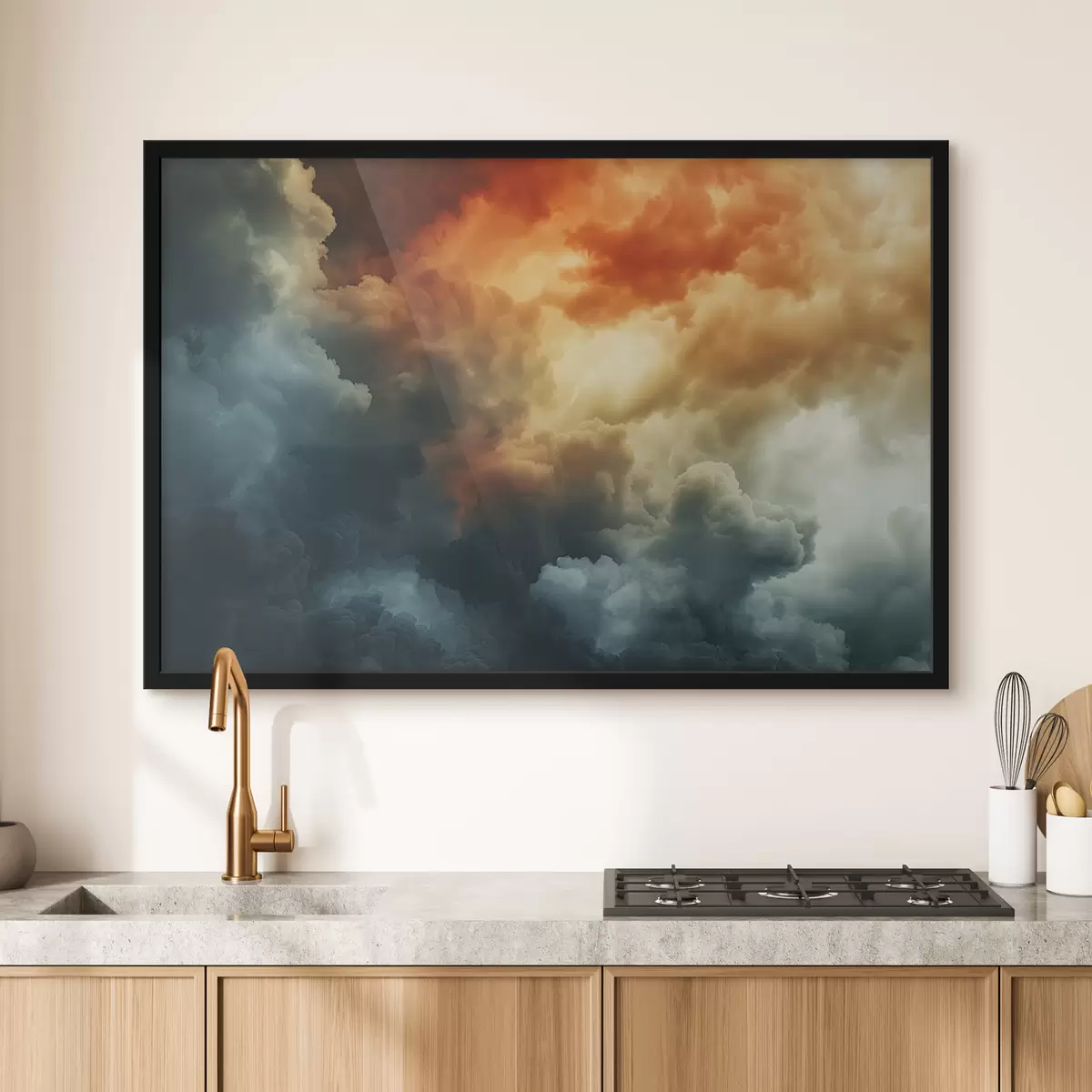 Poster Nuvole, blu scuro, arancione, antico f40784