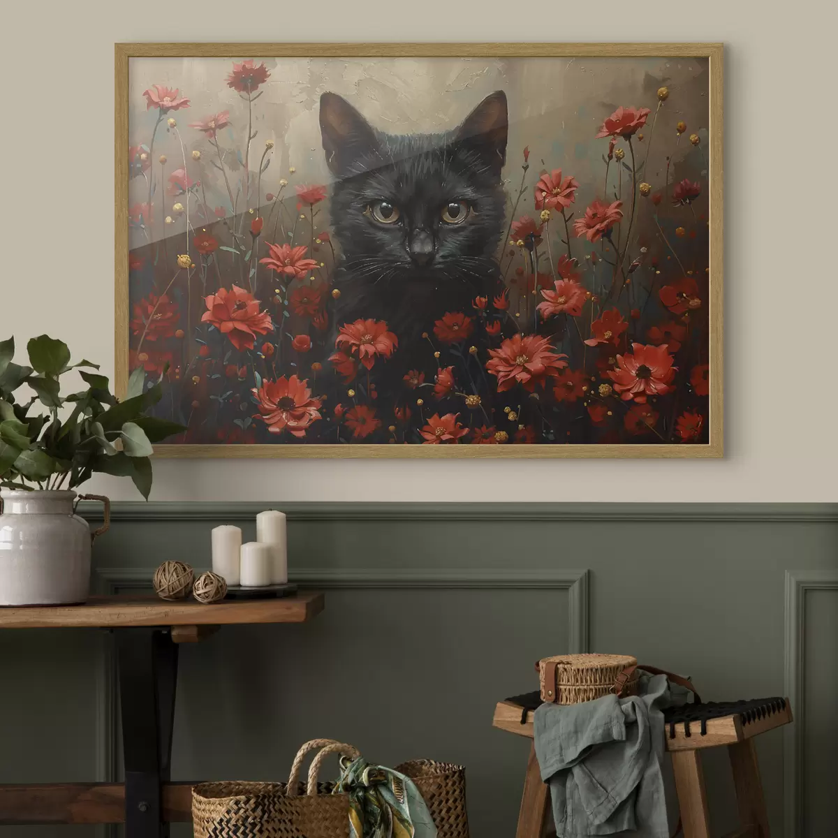 Poster Gatto, fiori, gatto nero f40839
