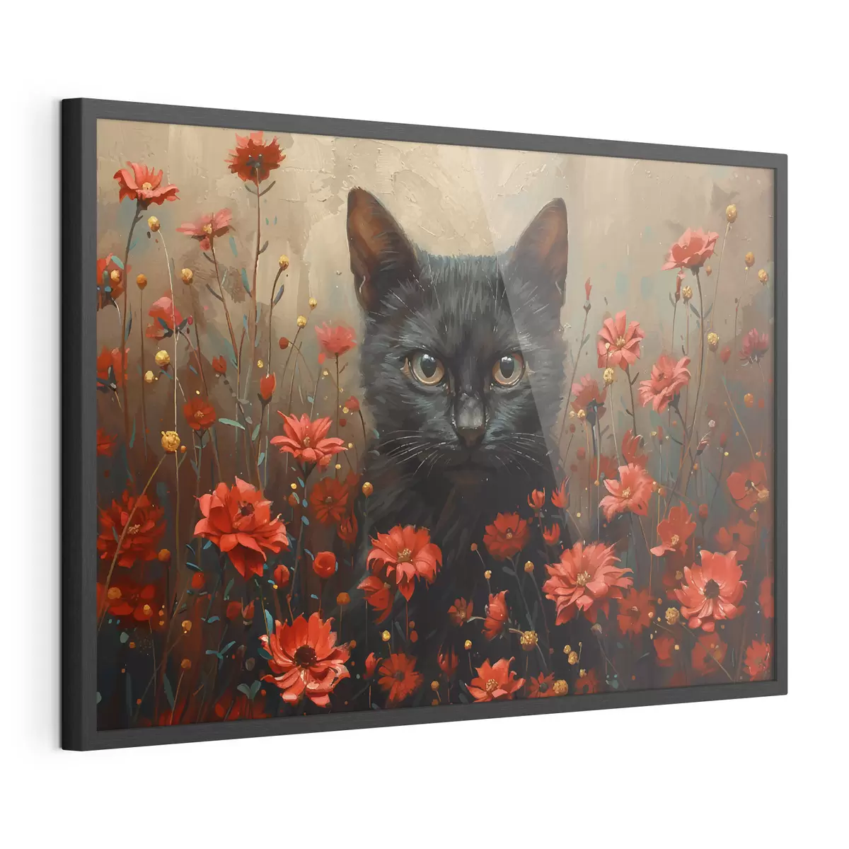 Poster Gatto, fiori, gatto nero f40839