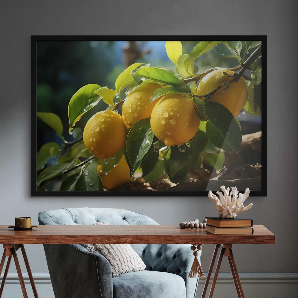 Poster Limoni, limoni sull'albero, rugiada f40840