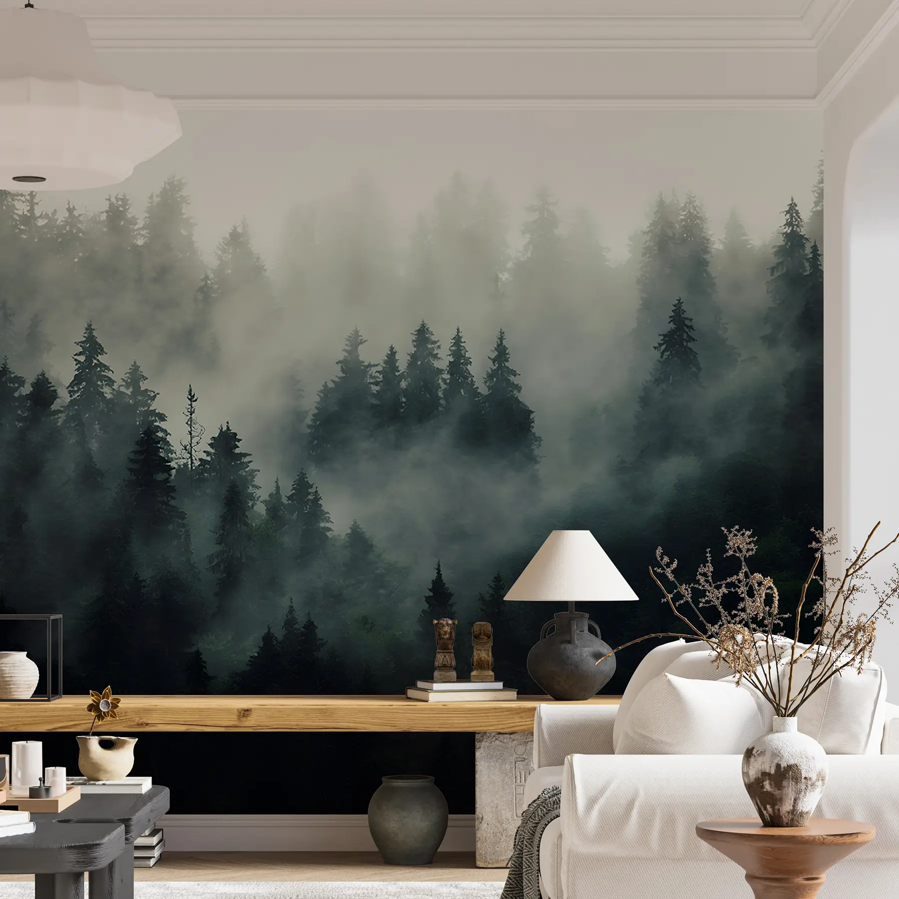 Carta da parati Foresta Nebbiosa Mattina nebbiosa, foresta n. u36439