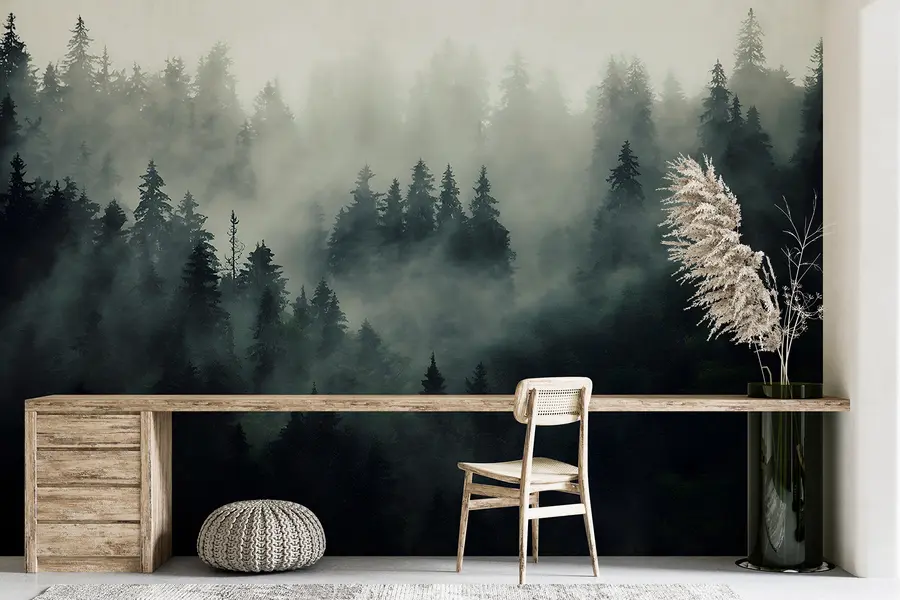 DESIHOM Set Tenda Doccia Con Stampa Foresta E Acquerello – 183x183 Cm – Poliestere Con Ganci – Decor Bagno Rustico